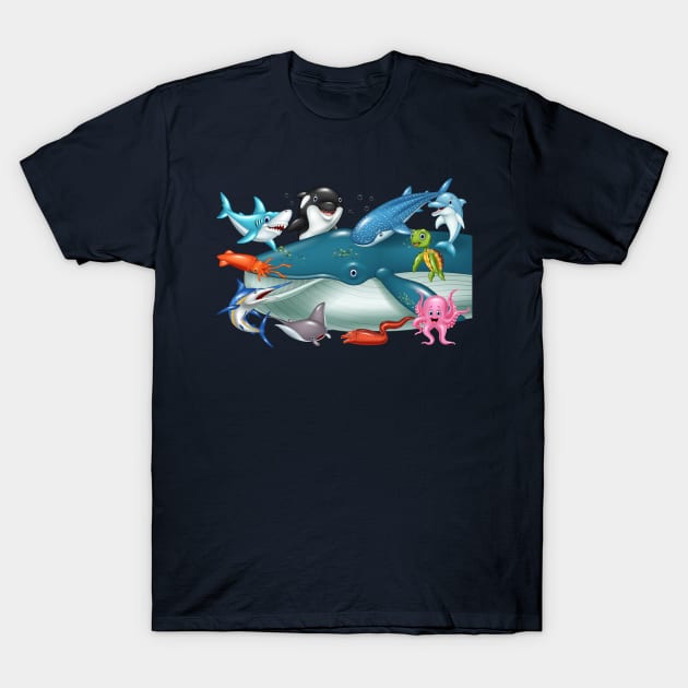 Sea Ocean Animals Illustration T-Shirt by Choulous79